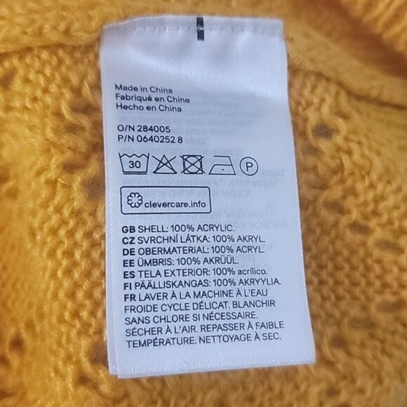 DIVIDED H&M Yellow Gold Pointelle Knit Drop Shoulder Crewneck Cropped Sweater M - Picture 5 of 6